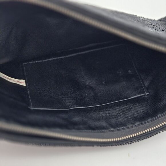 Vintage Black Beaded Clutch Purse Made Japan 8.5x4.25 Evening Zipper Bag - Picture 6 of 6